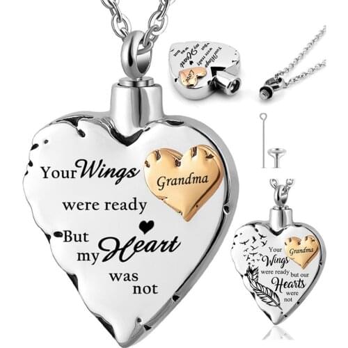 Fashion Double Heart Cremation Urn Jewelry Necklace Pendant For Grandma Dad with Funnel Fill Kit, Angel Keepsake Memorial Ashes