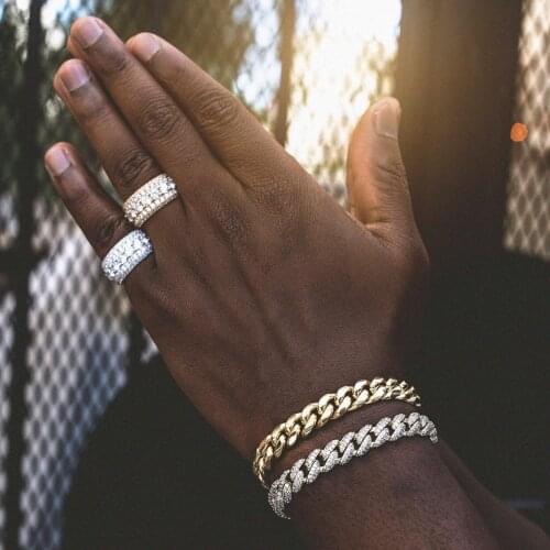 Fashion Gold Color Cuban Link Bracelet Curb Chain Bracelet Rhinestones paved Men Women Hippie Hip hop Jewelry Wholesale Gifts