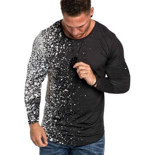 QNPQYX New Men Snowflake Spots Pattern t Shirt Autumn Fashion O-neck Casual Gradient long Sleeve t Shirts Slim Tee Camisetas