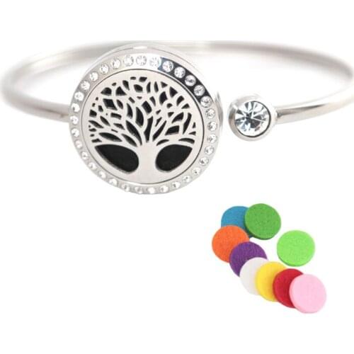 Stainless steel 25mm Magnet Crystal Aromatherapy locket Bracelet Bangle essential oil diffuser locket Christmas Tree bracelet