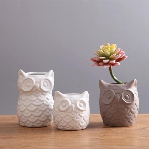 Nordic Minimalist Home Accessories Gray White Owl Ceramic Vase Decoration Creative Bedroom Study Furnishings