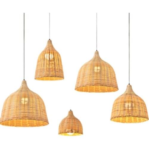 New Natural Rattan Handmade Pendant Lights E27 Dome Dinning Room Cafe Hanging Lamps Home Decor Bamboo Led Rattan Lamp Luminaria