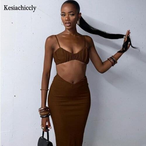 Kesiachiccly Solid Rib Maxi Dress Women 2021 Spaghetti Strap Summer Dresses Femme Split Bodycon Basic Stretched Sexy Long Dress