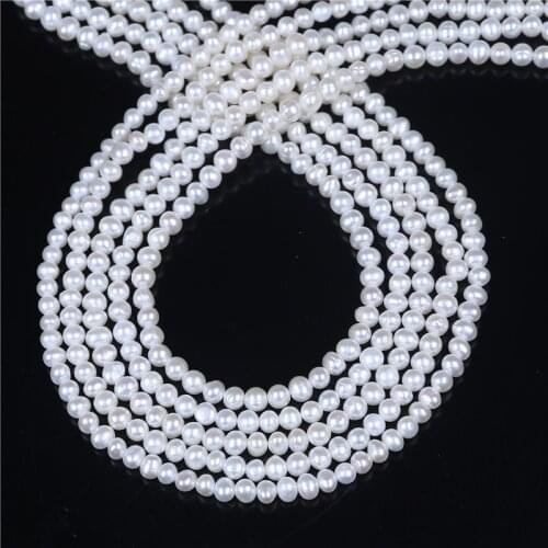 A Grade 4-5mm Cultured Potato freshwater Pearl DIY Necklace Bracelat Jewelry Making Potato Shape White Loose Beads Strand