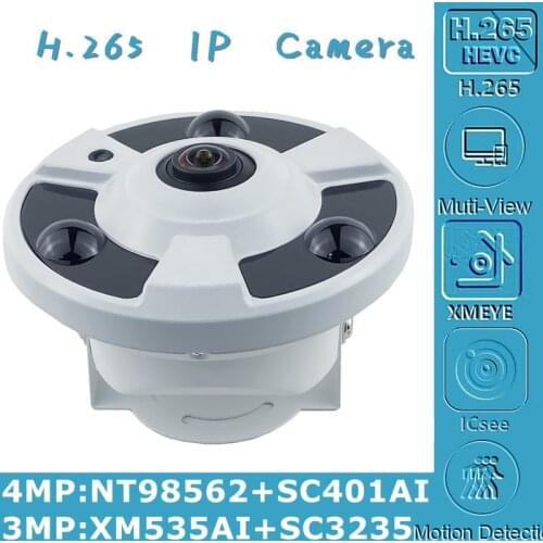 Panorama FishEye 3MP 2MP IP Metal Ceiling Dome Camera 1.7mm 2304*1296 XM535AI+SC3235 1080P H.265 ONVIF CMS XMEYE IRC P2P