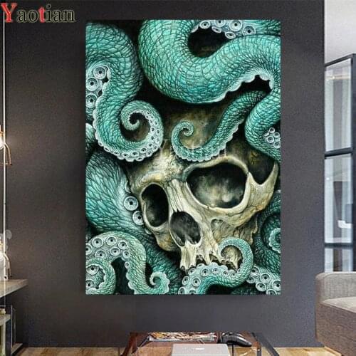 Full Drill Diy Diamond Mosaic Green octopus skull 5D Diamond Painting Cross Stitch Kits Rhinestone Embroidery full display decor