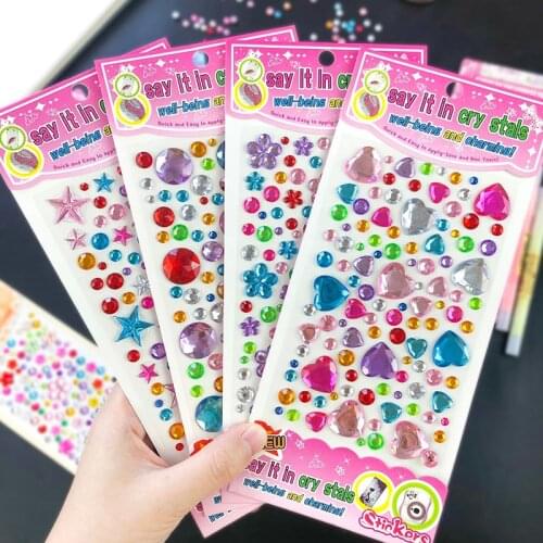 430pcs/4sheets 3D Gem Jewels Rhinestones Stickers Muticolor Crystal Self Adhesive Craft Children Princess Girl Gifts Sticker Toy