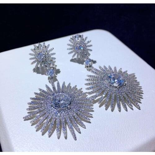 Big earring hyperbole 925 sterling silver with cubic zircon drop earring fine women jewelry for party free shipping