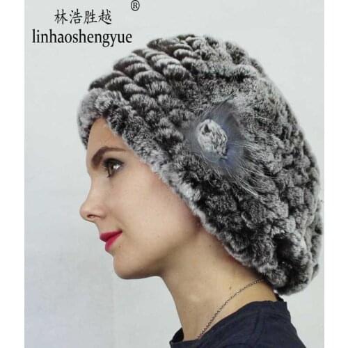 Linhaoshengyue Senior Beaver Rabbit Woven Fur Hat Real Fur Women Rabbit Fur Hat Winter Warm Spring Autumn Winter Beret