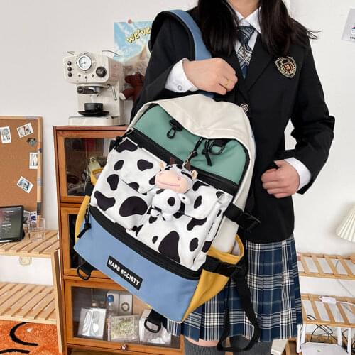 Contrasting Color Locomotive Cow Pattern Student School Bag Spring New High-capacity Backpack for Junior and High School Student