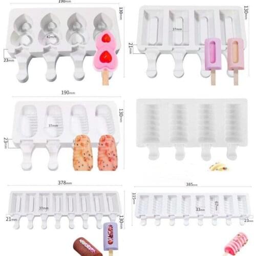 Silicone Ice Cream Molds 4 Cell Ice Cube Tray Food Safe Popsicle Maker DIY Homemade Freezer Ice Lolly Mould Kitchen Accessories