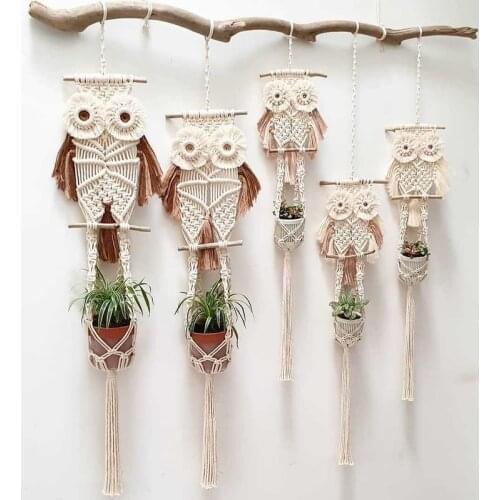Nordic Style DIY Owls Cotton Macrame Wall Hanging Handmade Tassels Home Decoration Air Plant Holder Decor Planter Hanger 1pc