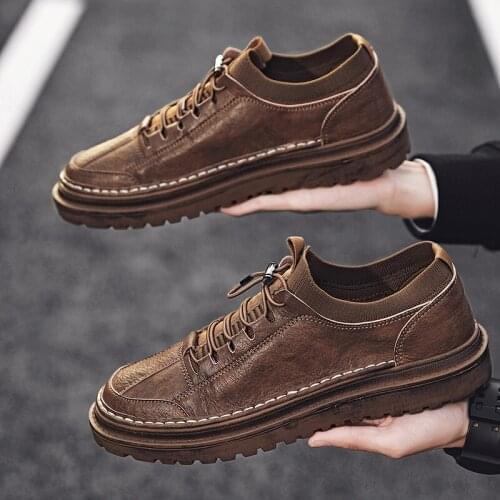 Leather Mens Shoes Men Loafers Casual Shoes Soft Men Flats Lace-Up Walking Man Footwear Retro Sneakers