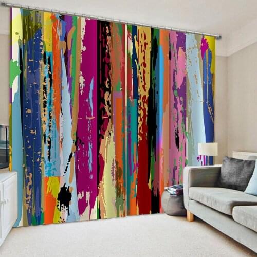 Colorful Rainbow Printed Curtain Modern Abstract Oil Painting with Artwork Living Room Curtain Blue Pink Yellow Green Draps