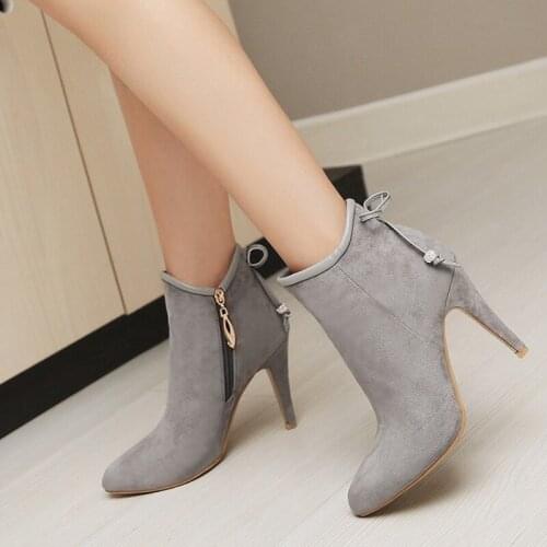 BLXQPYT 2019 Big Size 32-48 ankle boots Fashion Pointed Toe Women Autumn winter warm zip High Heels10CM Wedding Party Shoes K1-1