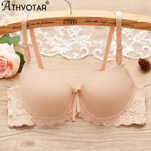 ATHVOTAR Lace Lady Bras Sexy Push Up Bralette Back Closure Adjusted Lingerie Solid Color Underwears