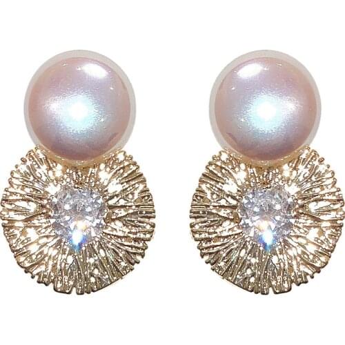 TIMEONLY Unique Design Big Imitation Pearl Stud Earring for Women Ladies Coin Shiny Rhinestone Earring Wedding Jewelry Hot Sale