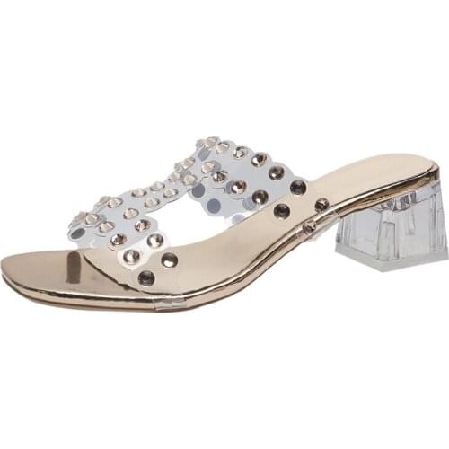 High-Heeled Shoes Lady Rivet Ladies' Slippers Med Luxury Slides Slipers Women Jelly Flip Flops Designer 2021 Glitter Female Sho