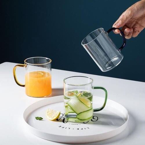 1pc Creative Glass Cup with Handle Drinkware Transparent Drinking Cup Juice Milk Coffee Cups Teacup Healthy Wine Beer Mug