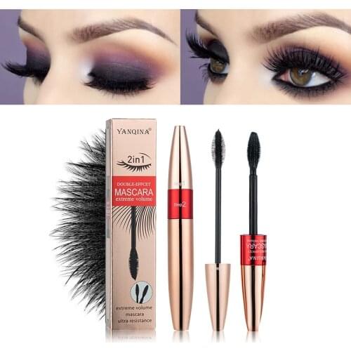 Mascara Silica Gel Brush 2in1 Lengthened Curling Densely Waterproof Not Smudge Cool Black Eyelash 8833 Makeup Gift for Girl