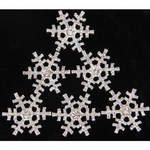 20pcs/lot 3cm Crystal Rhinestone Snow Flower Button DIY Handmade Materials Accessories Children Headband Christmas Decoration