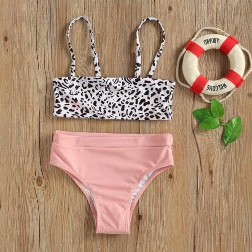2021 Kid Girls Swimsuit Bikinis Leopard Beach Casual Swimming Suit Clothes Summer Kids Swimwear Beachwear Bathing Suit