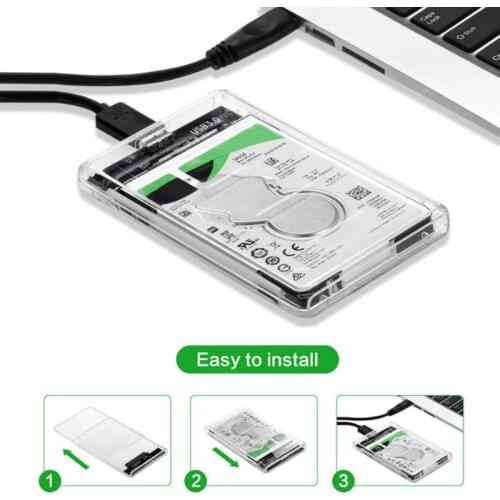 5GB/s High Speed 2.5" USB 3.0 SATA HDD Enclosure SSD Solid State Drive Hard Disk Box Caddy Transparent Case Box Support 2TB
