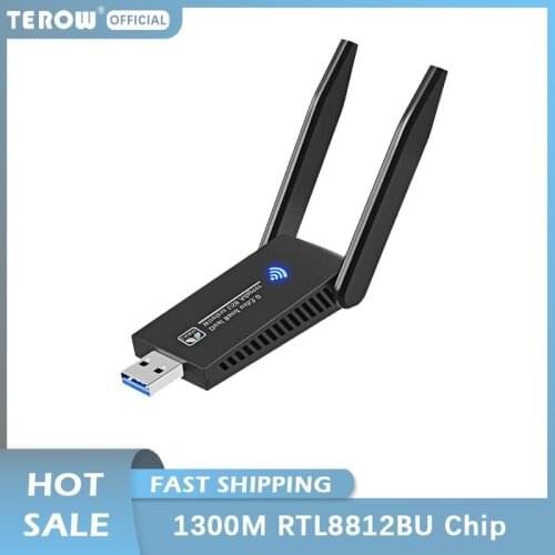 TEROW AC1300Mbps Wireless Network Card 2.4GHz+5.8GHz Dual Band Driver- free WiFi Network Card 5G Wireless 11AC USB 3.0 Adapter