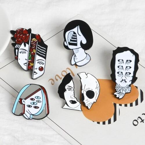 Split Face Brooch Flower Face Lapel Pin Four Eyes Enamel Pins Punk Halloween Lapel Pin Weird Badges Jewelry Gifts Wholesale
