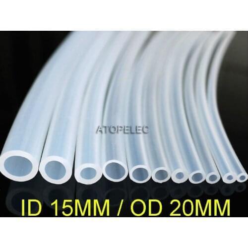 2M 15*20 Flexible Soft Food Grade Silicone Hose Tube Pipe ID_15mm OD_20mm Transparent Clear
