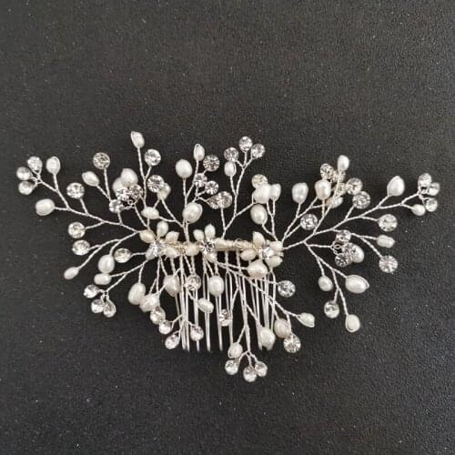 SLBRIDAL Handmade Wired Crystal Rhinestone Freshwater Pearls Wedding Hair Comb Bridal Headpieces Hair Accessories Women Jewelry