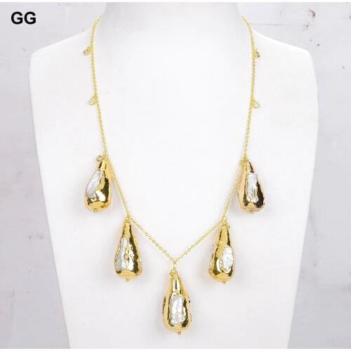 GuaiGuai Jewelry Cultured White Biwa Pearl Teardrop Festoon Chain Necklace 19"