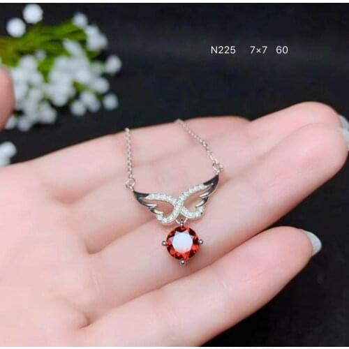 Angel wing shape fashion natural garnet pendant for necklace 100% natural gem red color 925 sterling silver girl birthday gift