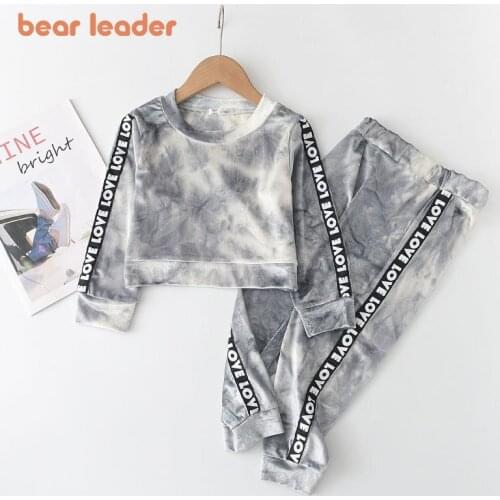 Bear Leader Girls Spring Clothing Sets Sports Kids Tie-dye Printing Outfits Crop Top Girls Boys Set Letter Children Autumn Suit