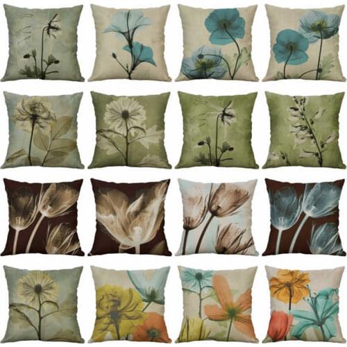Beautiful Flower Tulip Square Pillow Case Throw Cotton Linen Home Office Decorative Cushion Cover