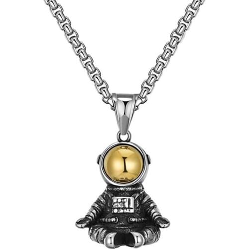 Stainless Steel Punk Rock Robot Astronaut Space Pendant Necklace Jewelry Hip Hop Gift For Him with Chain