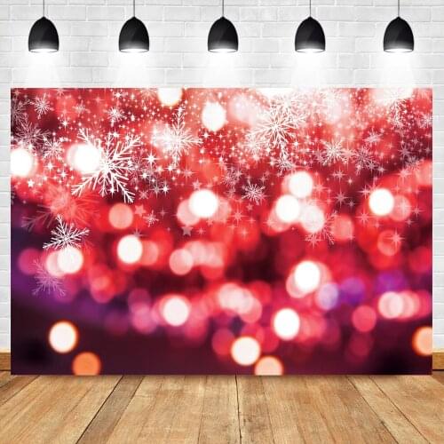 Laeacco Dreamy Red Polka Dots Light Bokeh Winter Snowflake Background For Photograph Birthday Party Child Baby Portrait Backdrop