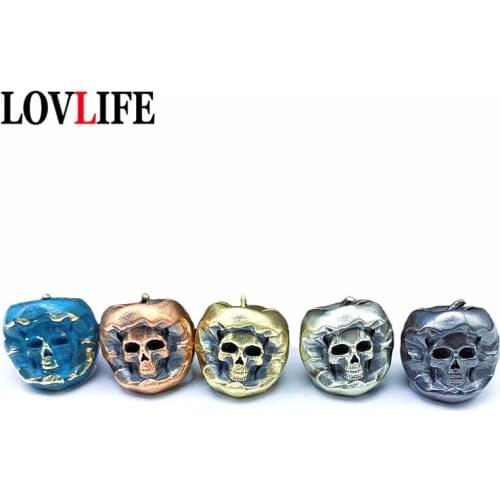 Brass Evil Skull Face Round Apple Head Knife Beads Creative Design EDC Outdoor Umbrella Rope Lanyard Pendant Keychain DIY Charms