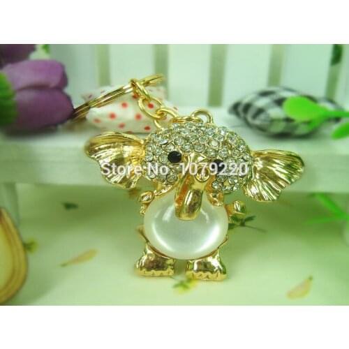 Cute Crystal Rhinestone Elephant Car Ring Key Chain Women Jewelry Bag Charms Keyring Animal Pendant Keychains Key Rings Gifts