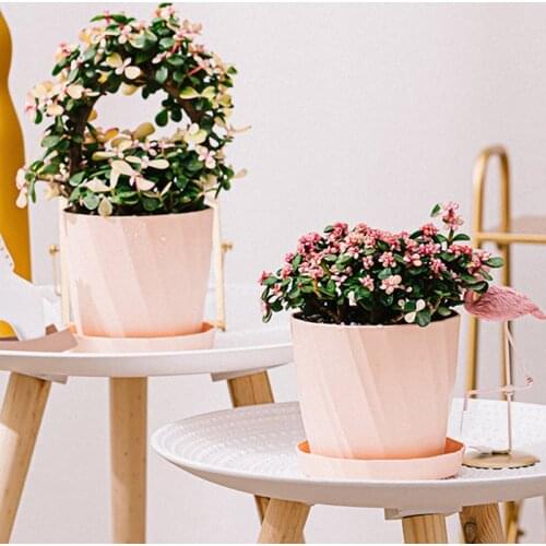 Reusable Plastic Planters Indoor Flower Plant Pots Modern Round Flower Pot with Tray Decorative Gardening Pot TS2