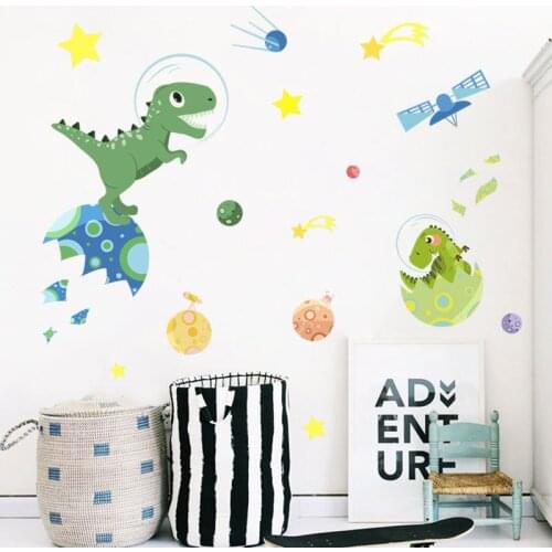 Cartoon wall paste watercolor planet dinosaur shell wallpaper Self adhesive wall sticker for childrens room background wall