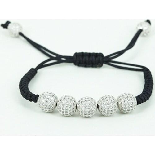 Brand Anil Arjandans Men Bracelet 5pcs 10mm Beads Pave Setting White CZ Briading Charm Macrame Bracelet for Men Best Gift