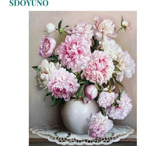 SDOYUNO Frame Pink Flowers DIY Painting By Numbers Modern Wall Art Canvas Painting Painting & Calligraphy Unique Gift 40x50cm