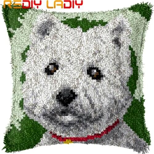 Latch Hook Kit Make Your Own Cushion Westie Puppy Pre-Printed Canvas Crochet Pillow Case Latch Hook Cushion Cover Hobby & Crafts