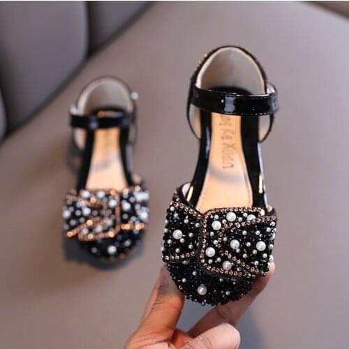 New Children Sandals Rhinestone Bow Princess Girls Party Dance Sandals Baby Student Flats Kids Performance Shoes
