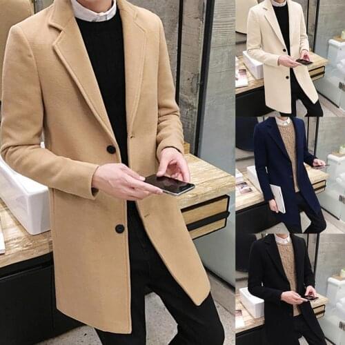 New Trench Coat Knee Length Buttons Business Style Woolen Trench Coat for Work