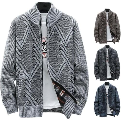 Autumn Winter Mens Sweater Coat Faux Fur Wool Sweater Jackets Men Zipper Knitted Thick Coat Warm Casual Knitwear Cardigan