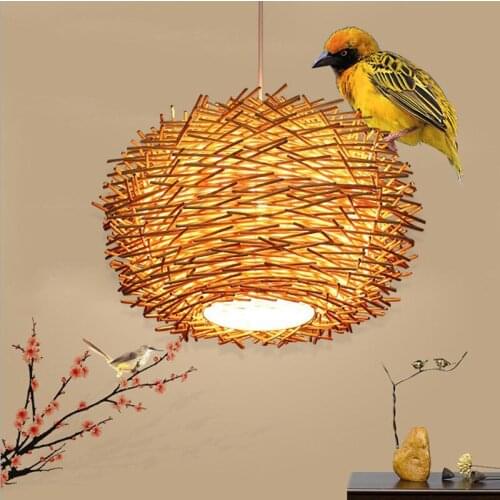 Rattan Woven Creative Garden Birds Nest Chandelier Rattan Lamp Wood Handmade Art Chandelier Table Restaurant Balcony Chandelier