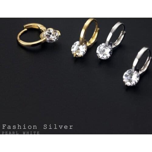 Authentic Real 100% 925 Sterling Silver Jewelry Solitaire Gems Circle Hoop Huggie Earrings Charms C-G7190