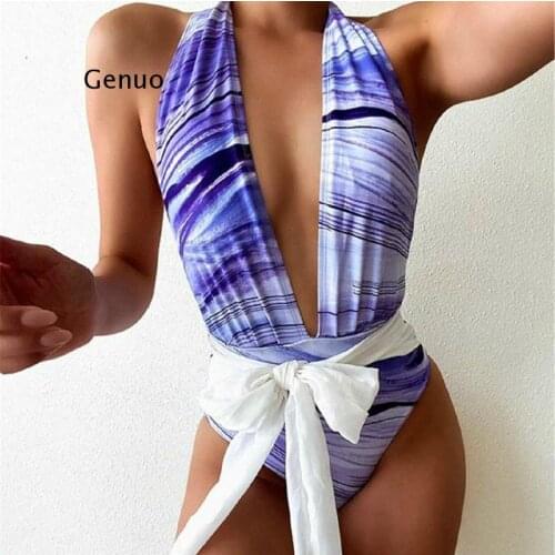 Bandage one piece swimsuit female Thong bikini 2021 Sexy v-neck swimwear women biquinis Neon high cut monokini Beach wear